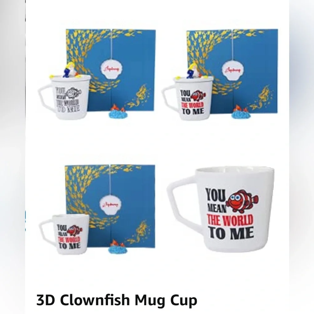 Large 3D Ceramic Coffee Cup with Hand Painted Clownfish Inside
